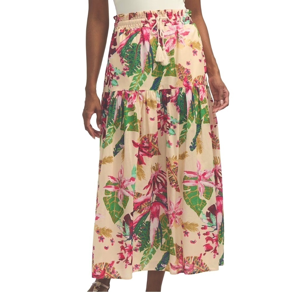 Mexx Women's Tropical Print Maxi Skirt - Cream and Green and Pink